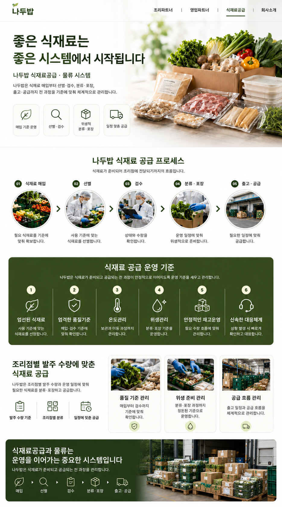 신선한 식재료와 포장 식재료